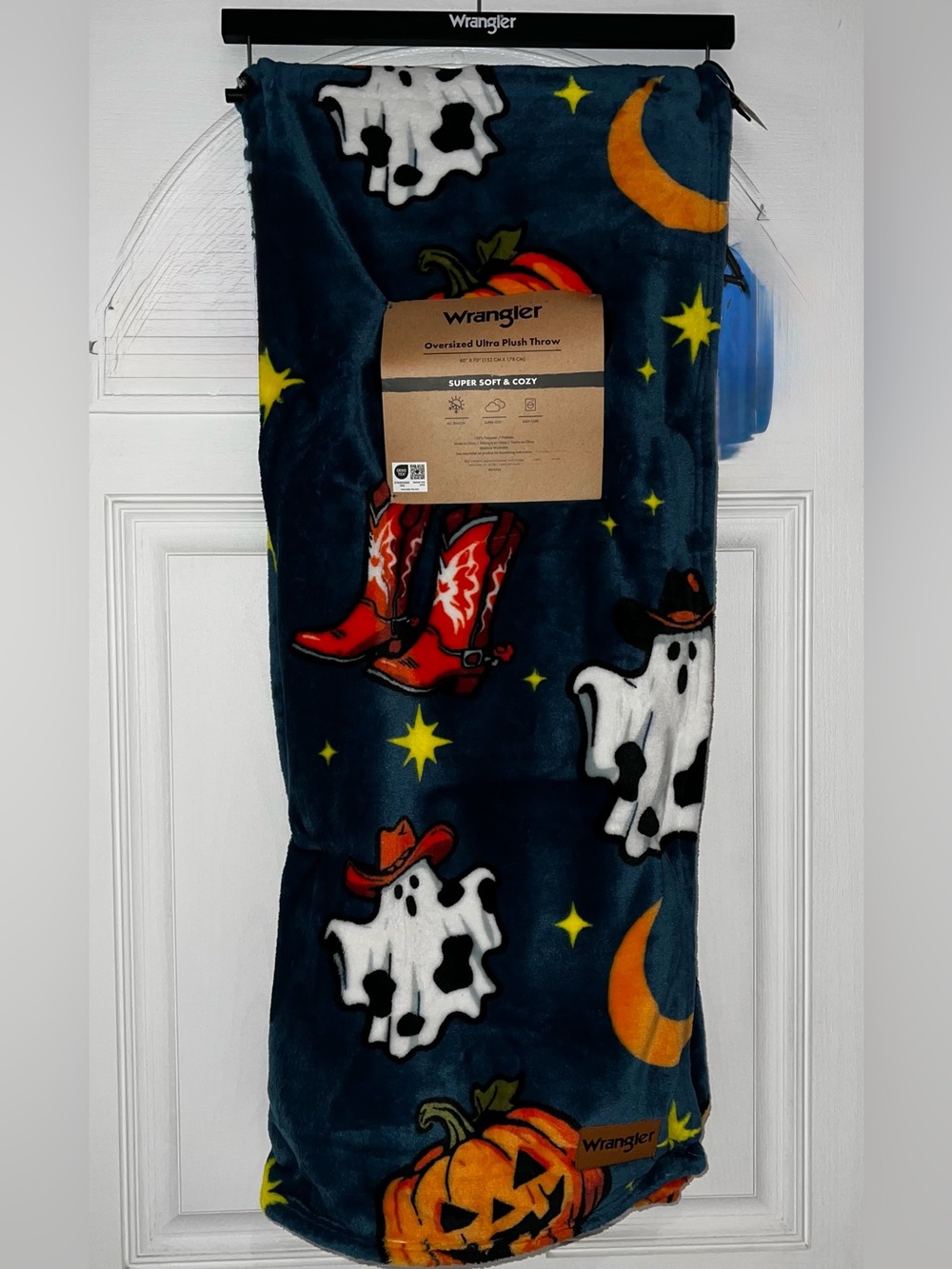 New! Wrangler Ghost Cowboy/ Boots/ Western Themed Halloween Throw Blanket